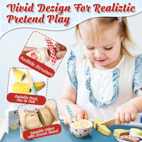 Lehoo Castle wooden eggs and fruit slices support hands-on pretend cooking.