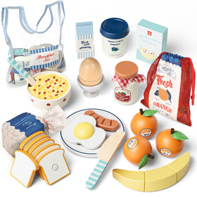 Lehoo Castle cuttable toast in a wooden play set for imaginative breakfast.