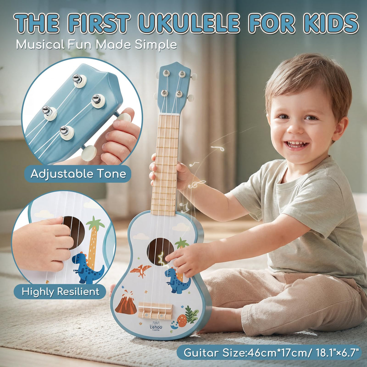Lehoo Castle dinosaur guitar maracas—colorful sensory play for little hands.