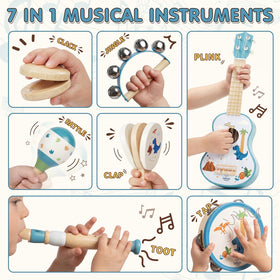 Lehoo Castle dinosaur guitar tambourine—gentle shake for rhythm exploration.