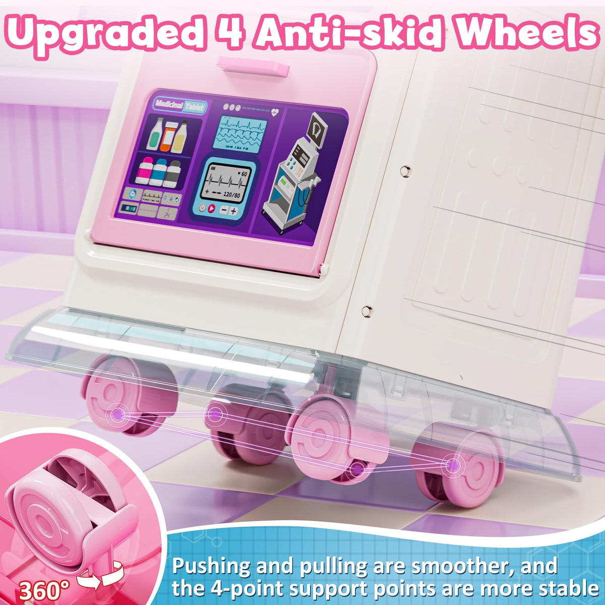 Lehoo Castle doctor cart wheels highlight smooth rolling and stability