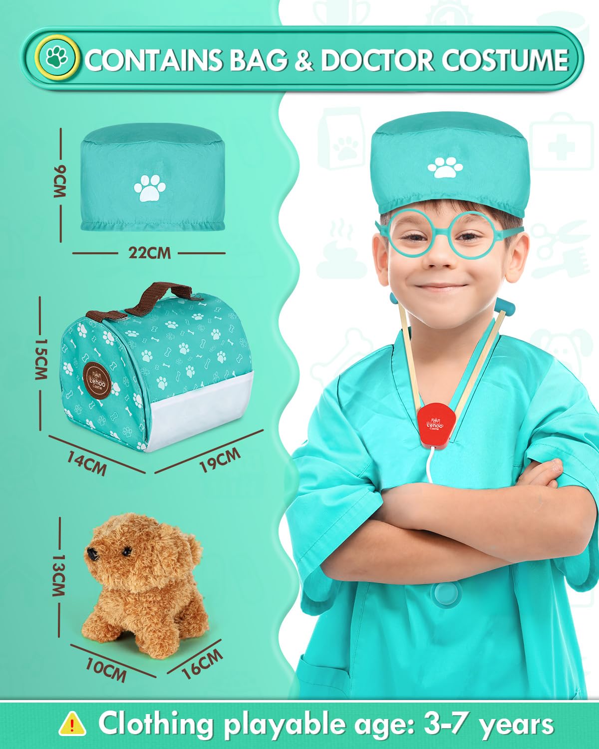 Lehoo Castle doctor costume set enhances dressing-up play and storytelling