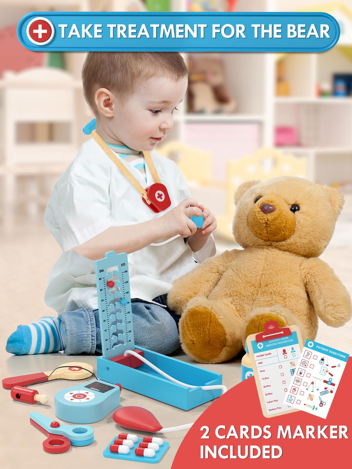 Lehoo Castle wooden medical tools provide durable non-toxic play for extended use