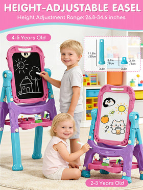 Lehoo Castle chalkboard and whiteboard on one easel enables two kids to draw together.