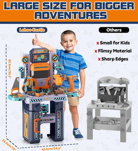 Lehoo Castle electric drill with flashing lights showcases engaging pretend workshop actions.
