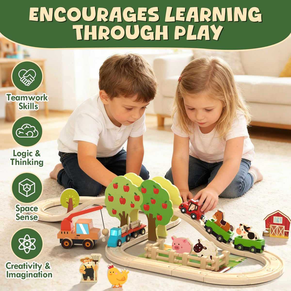 Open-ended play on premium wooden rails sparks creativity and storytelling during afternoons.
