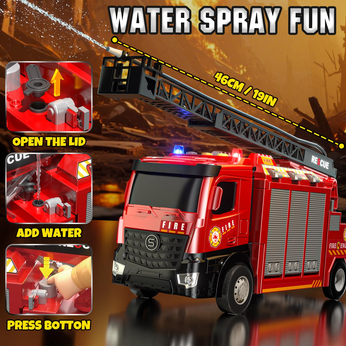 Lehoo Castle fire truck with realistic siren and lights for immersive role-play.
