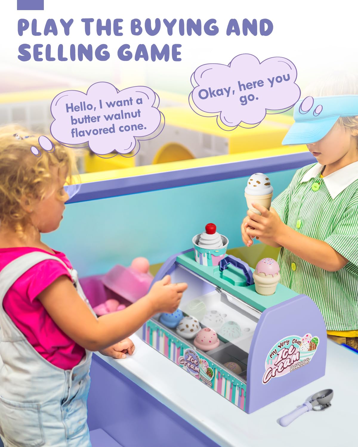 Lehoo Castle ice cream flavors and toppings promote sensory exploration during playtime.