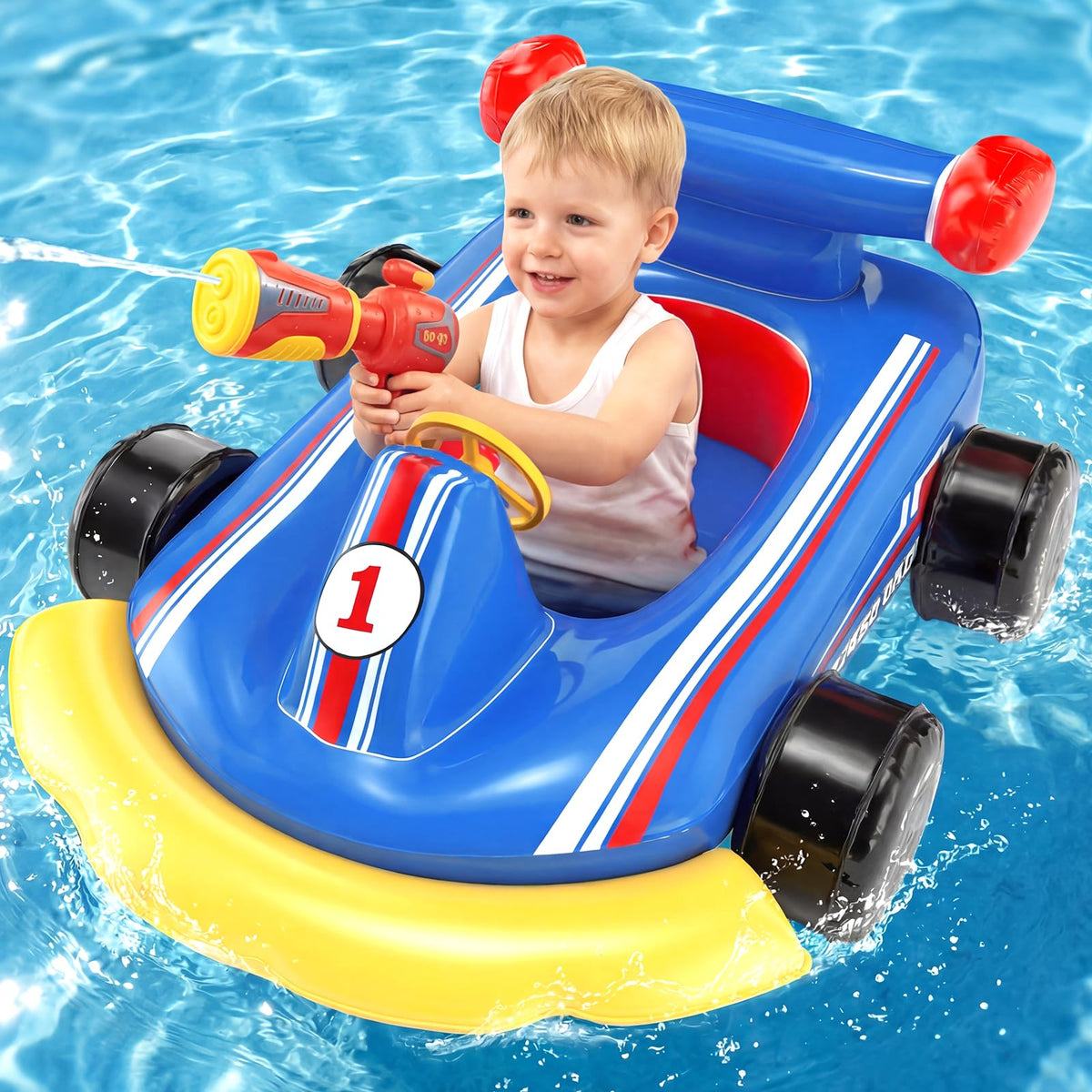 Lehoo Castle kart racing swim ring with bold decals for standout pool fun
