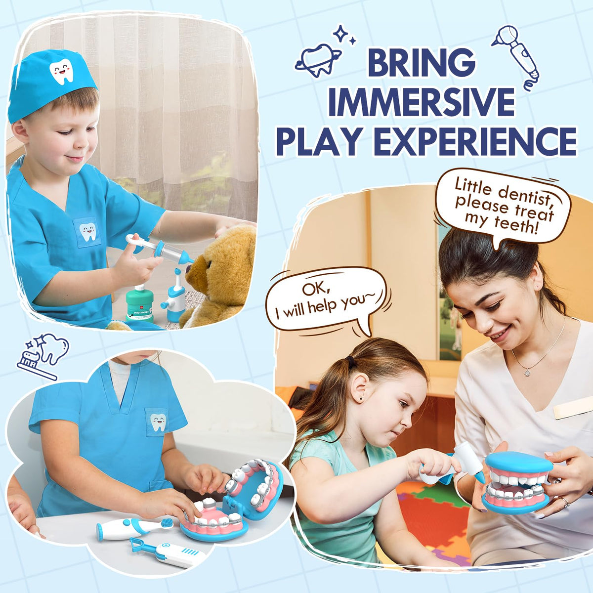 Lehoo Castle kids dentist playset boosts imaginative learning and social interaction.