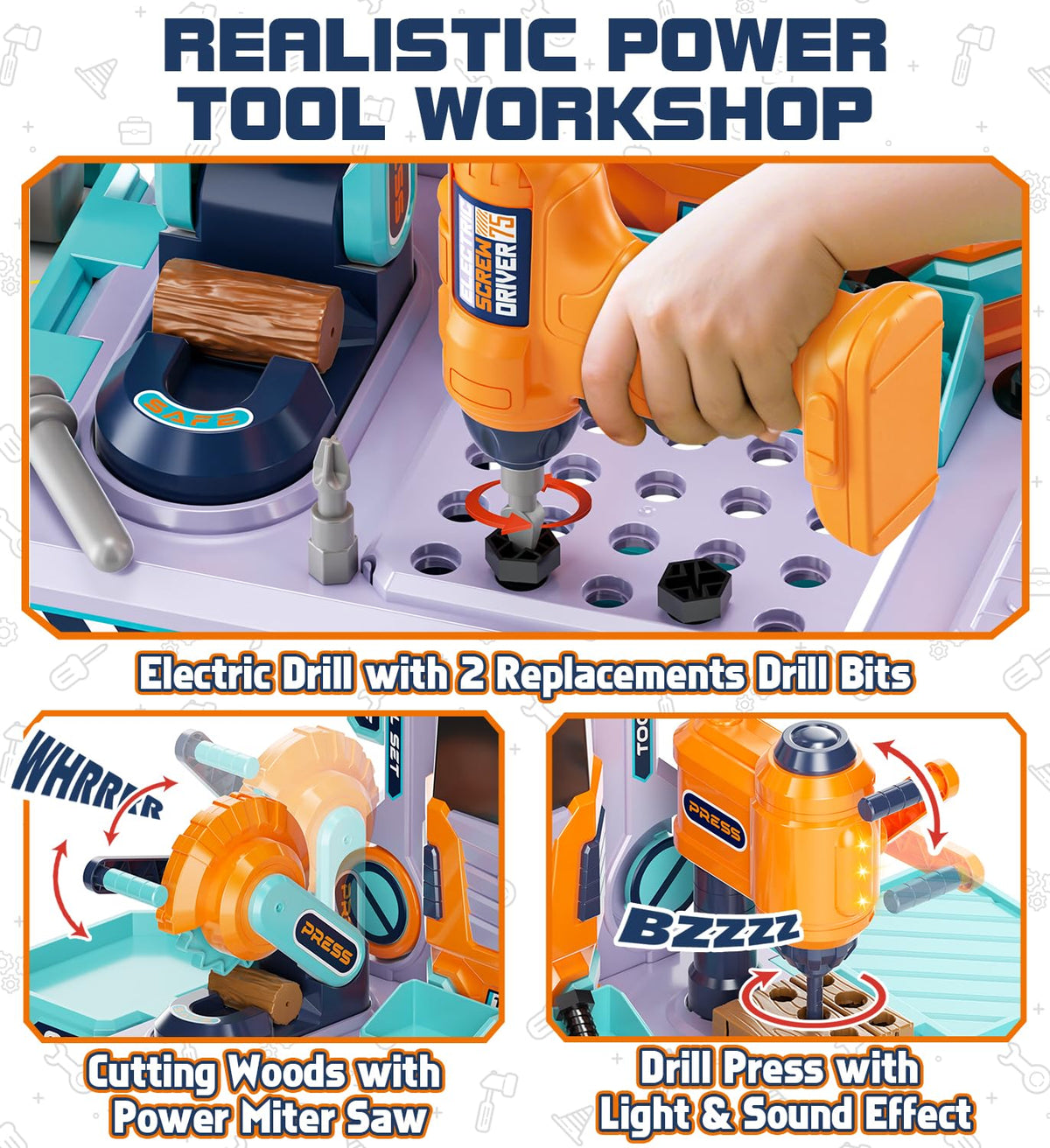 Lehoo Castle kids tool bench side view highlighting compact footprint for easy storage.