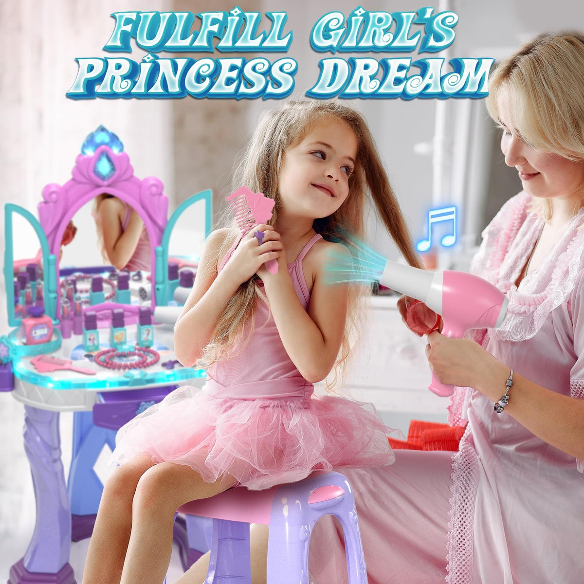 Lehoo Castle electric hair dryer for safe pretend styling during playtime