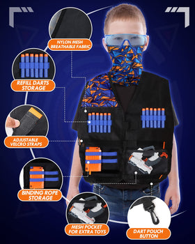 Lehoo Castle kids vest worn during interactive Nerf play for immersive role-play