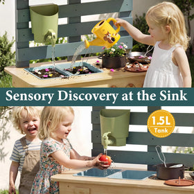 Lehoo Castle Mud Kitchen sturdy FSC wood frame for durable outdoor use.