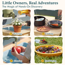 Lehoo Castle Mud Kitchen zones for cooking, gardening, and muddy role-play.