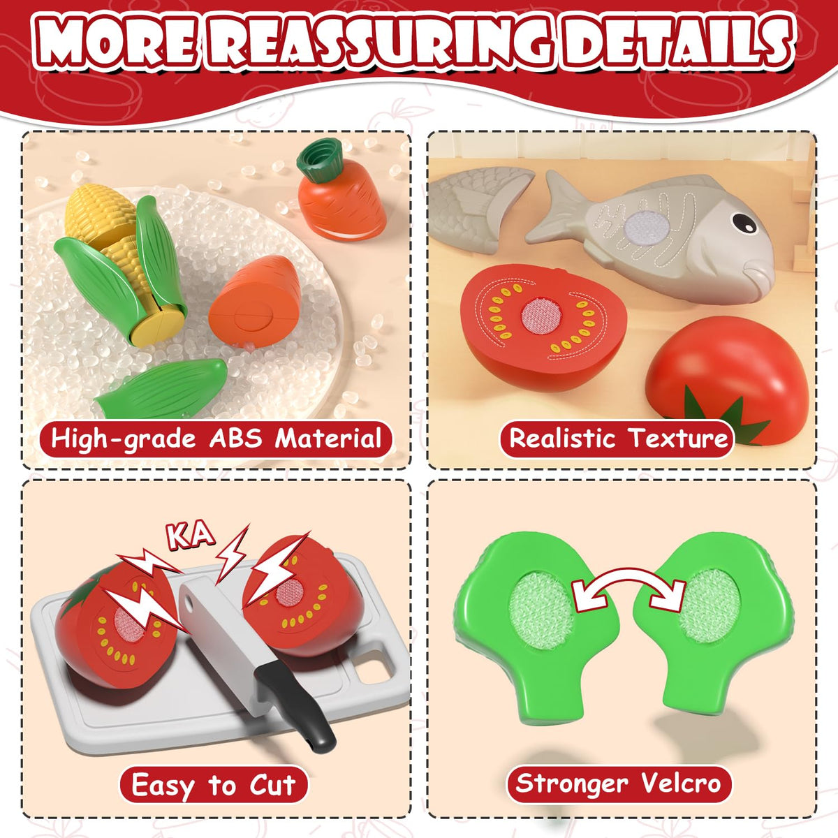 Lehoo Castle peeling-action eggs and drumsticks encourage realistic peeling play.