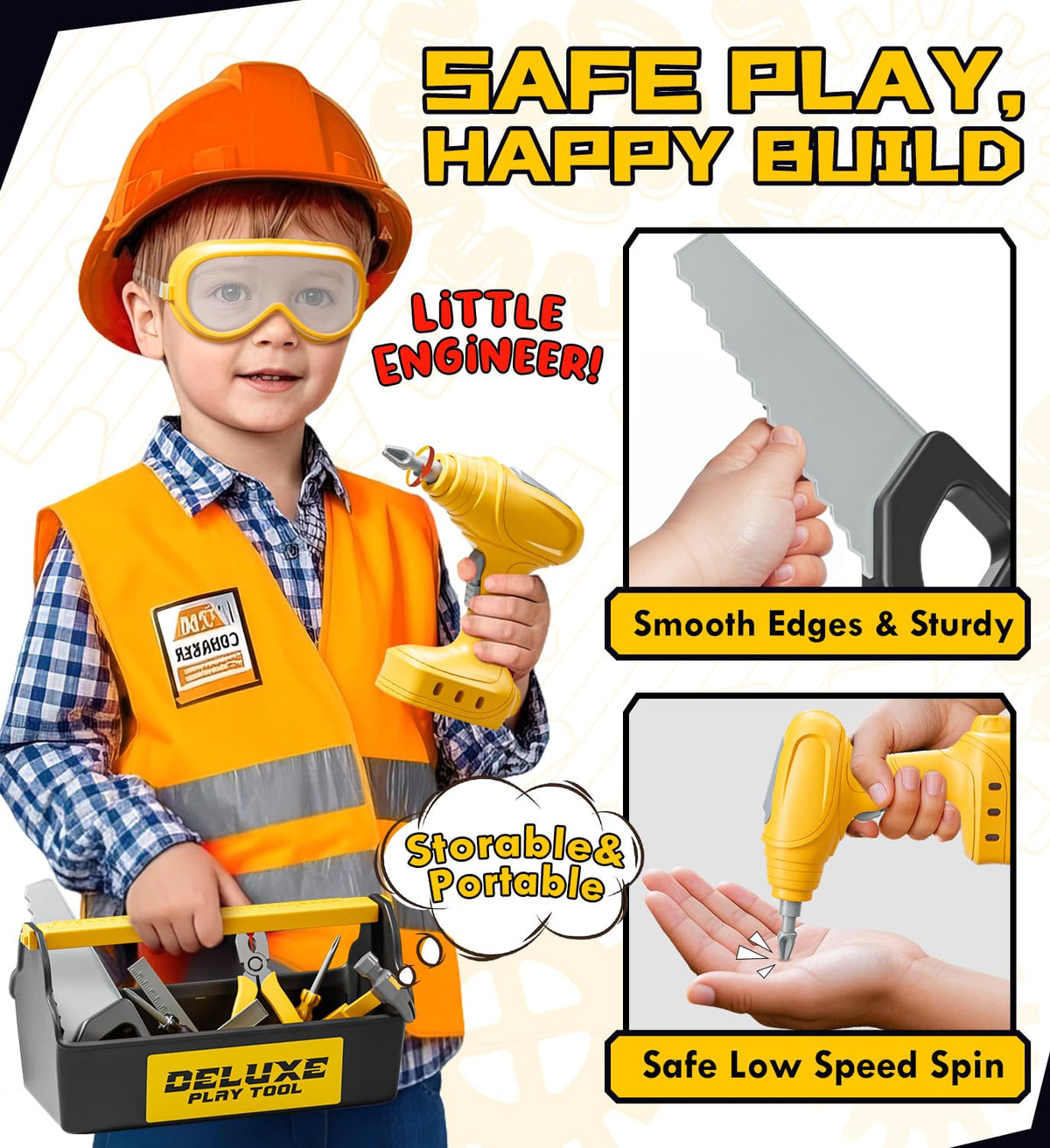 Lehoo Castle screwdriver and hammer set supports safe, engaging tool handling for 3-5 year olds.