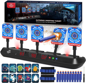 Lehoo Castle five-target Nerf shooting target with digital scoring for precise practice.