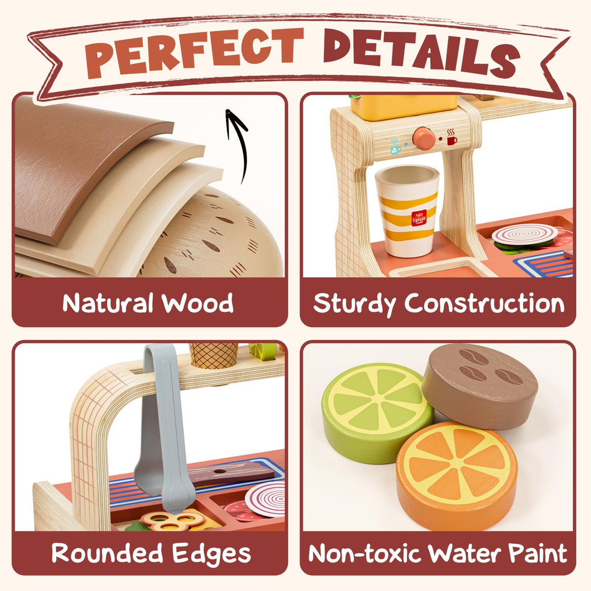 Lehoo Castle smooth edges ensure safe handling during pretend kitchen moments