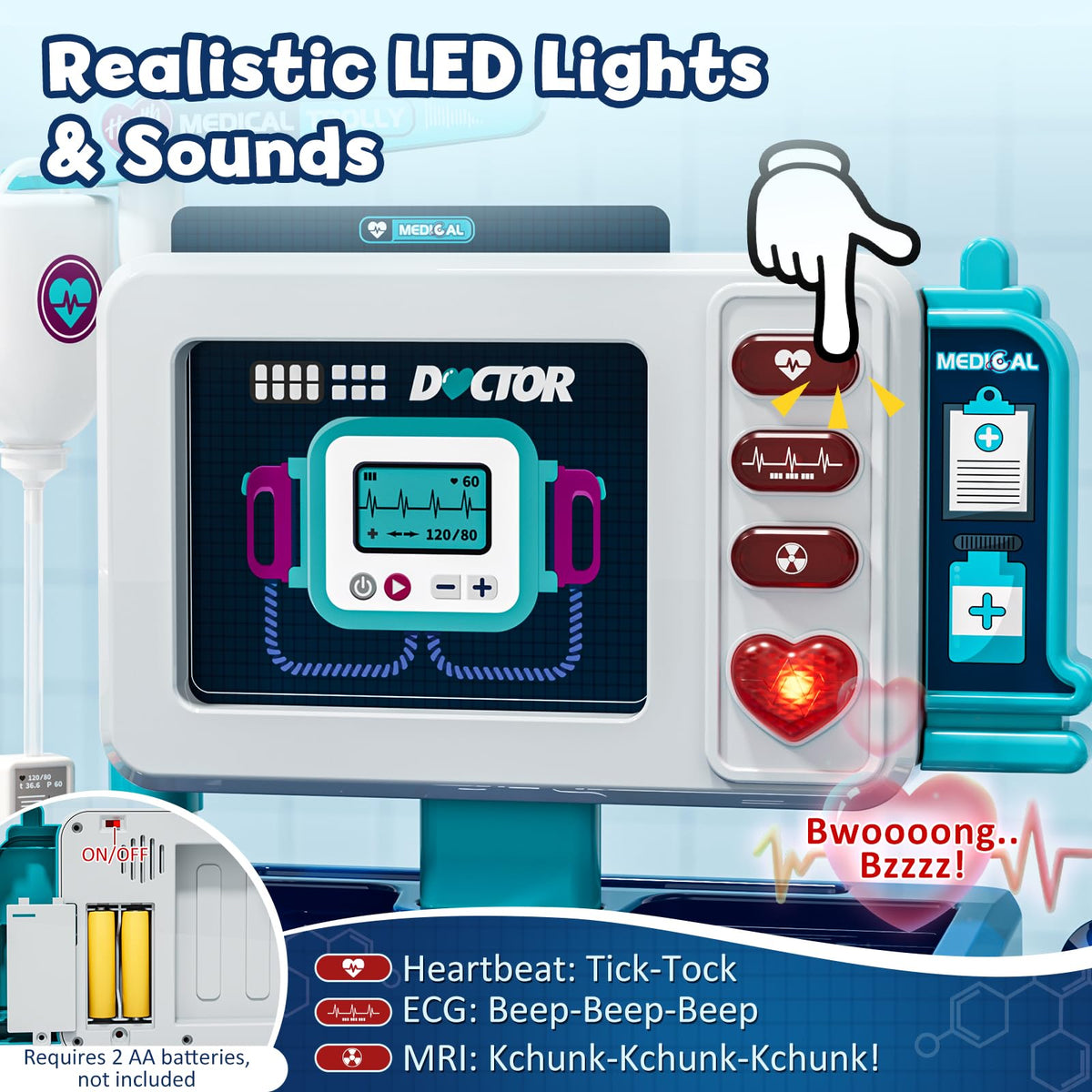 Lehoo Castle sound display featuring heartbeat, ECG, and MRI sounds