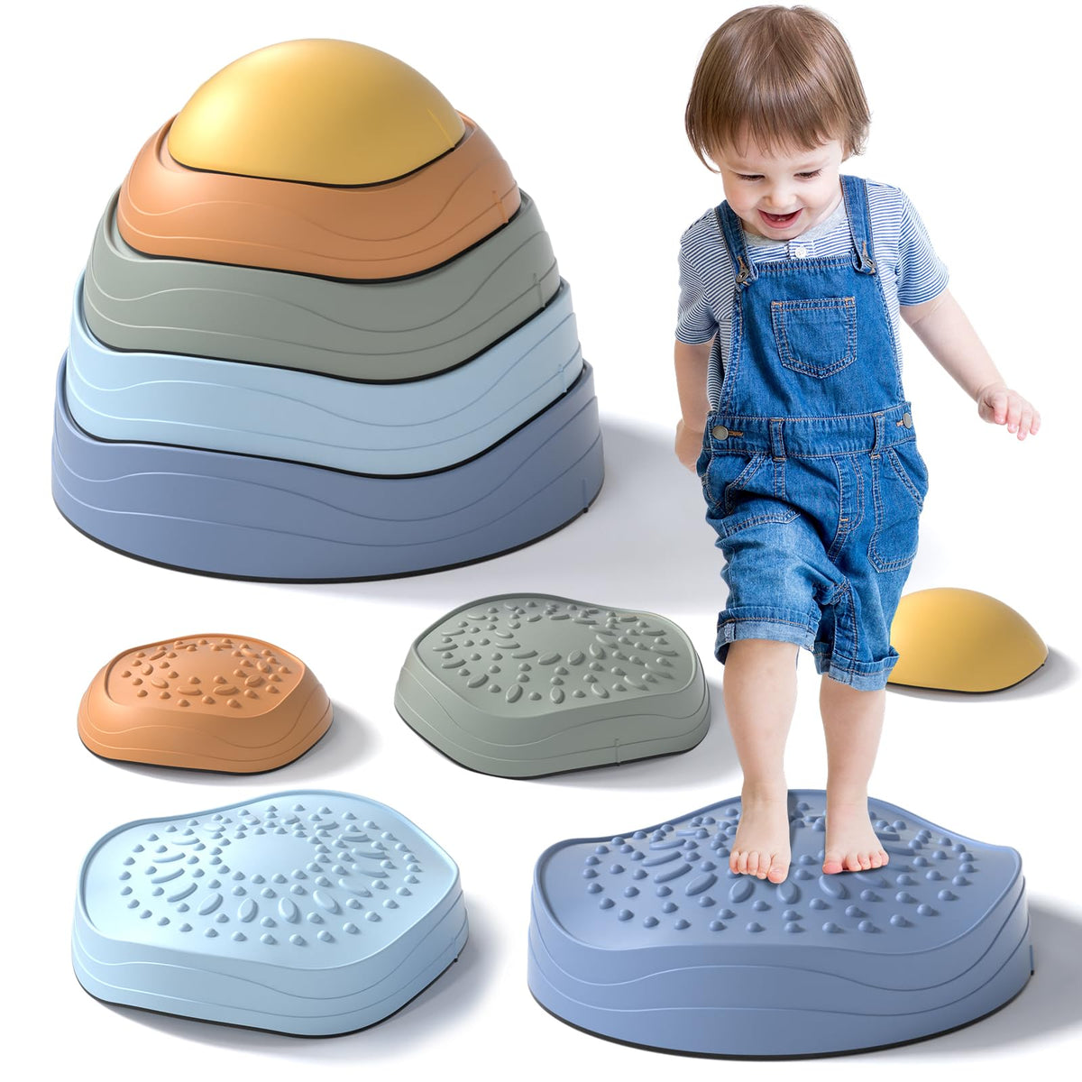 Lehoo Castle stepping stones with non-slip bottom for safer balance practice indoors.