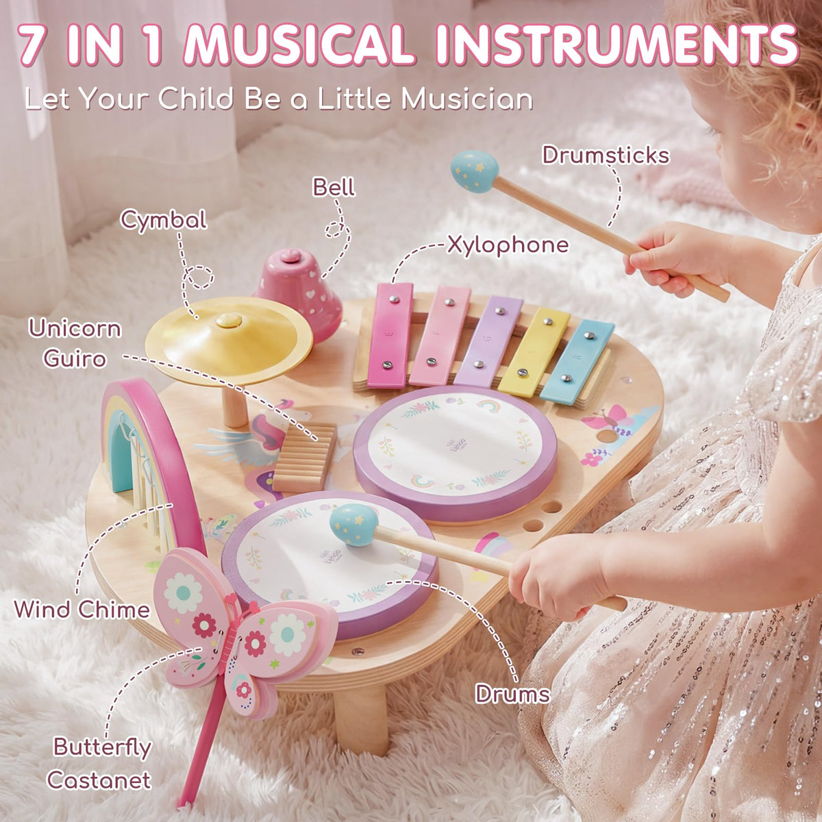 Lehoo Castle Toddler Drum Set shows two drums for joint rhythm practice