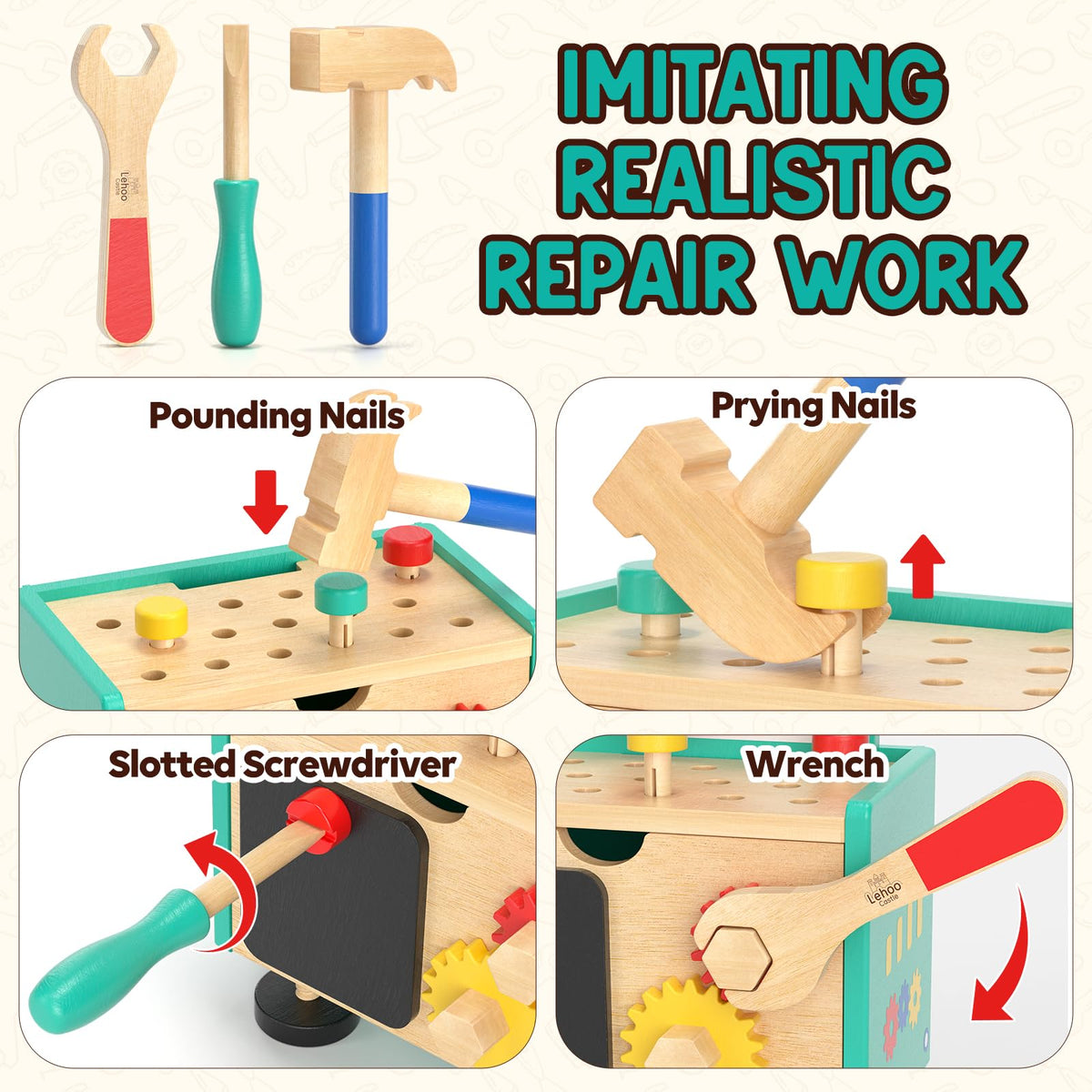 Lehoo Castle wooden screwdriver supports safe, precise screwing and hand-eye coordination.