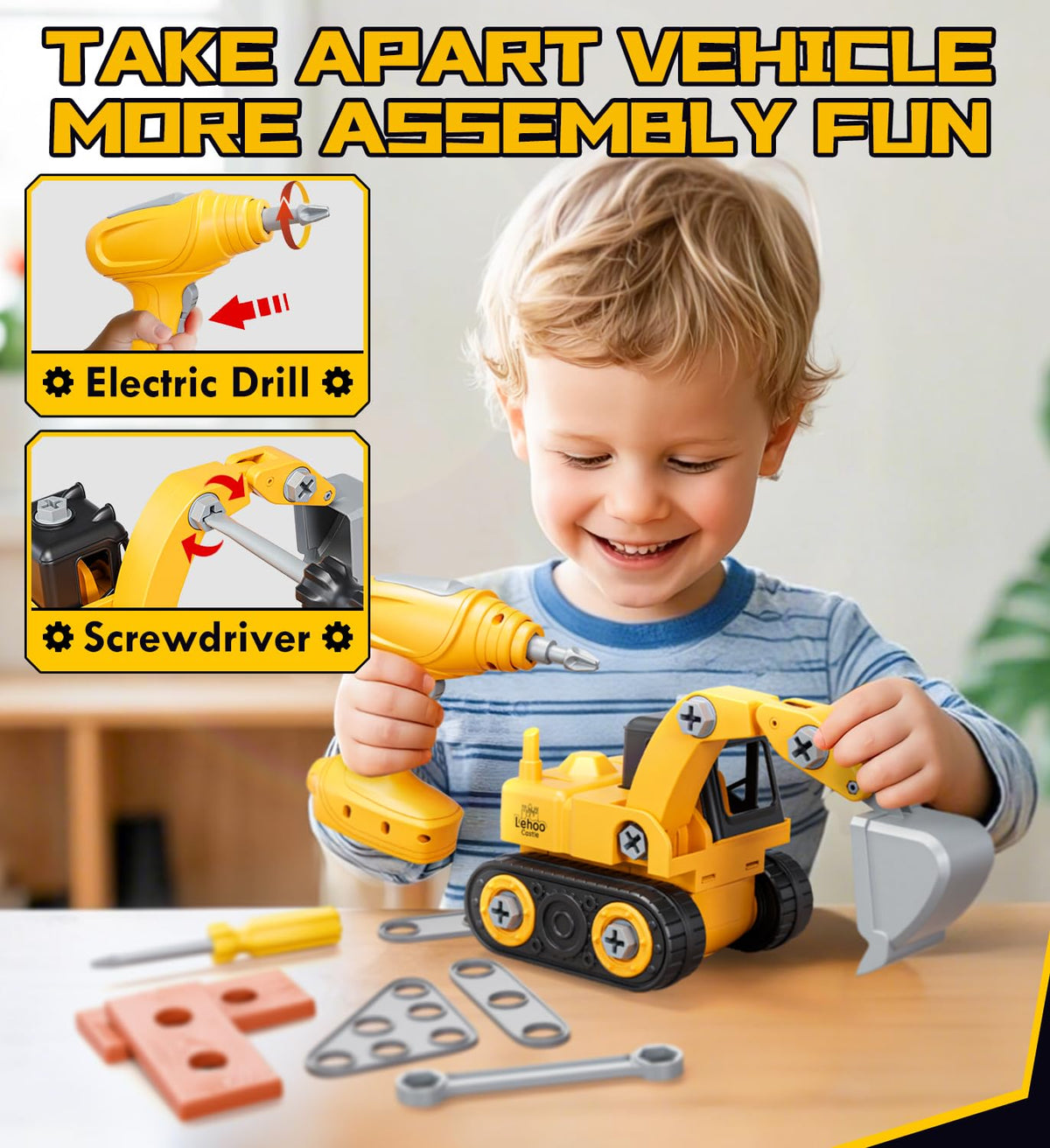 Lehoo Castle kids tool box with handle keeps tiny tools organized during indoor or outdoor play.
