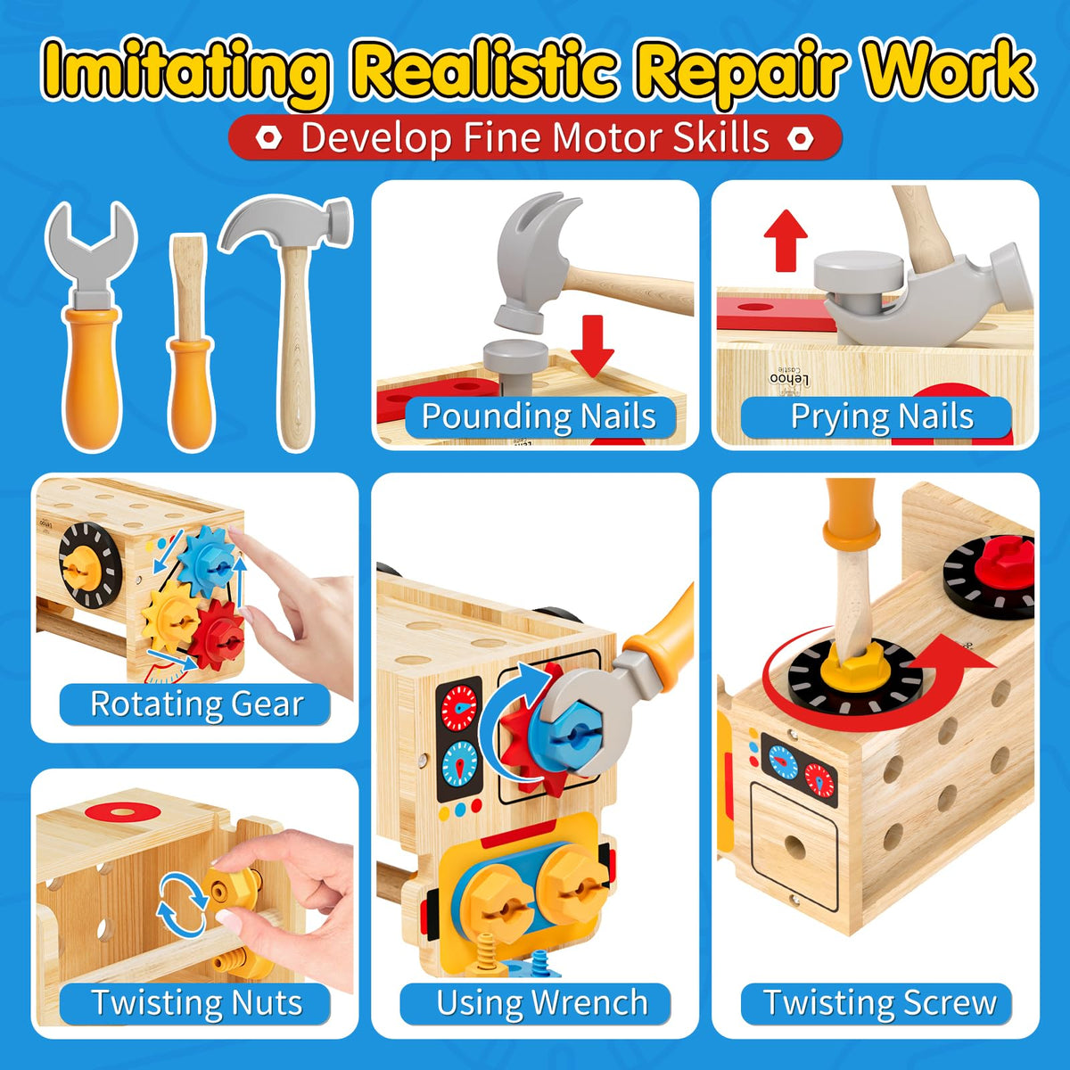 Lehoo Castle toolset hammer with realistic grip for fine motor practice