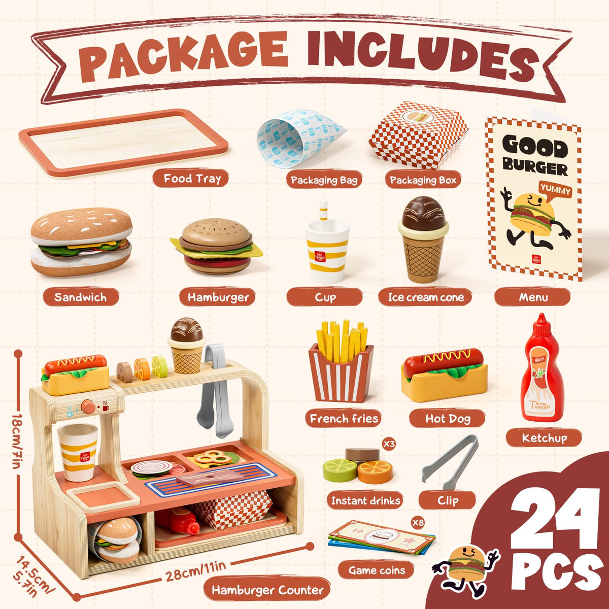 Lehoo Castle toy fries and snacks organized for pretend play