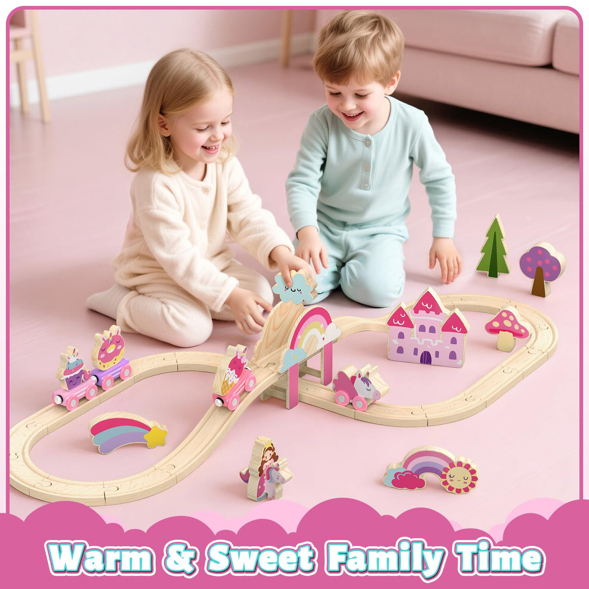 Lehoo Castle expandable track pieces fit with other wooden sets