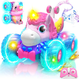 Lehoo Castle unicorn RC car with LED wheels for dazzling nighttime play.