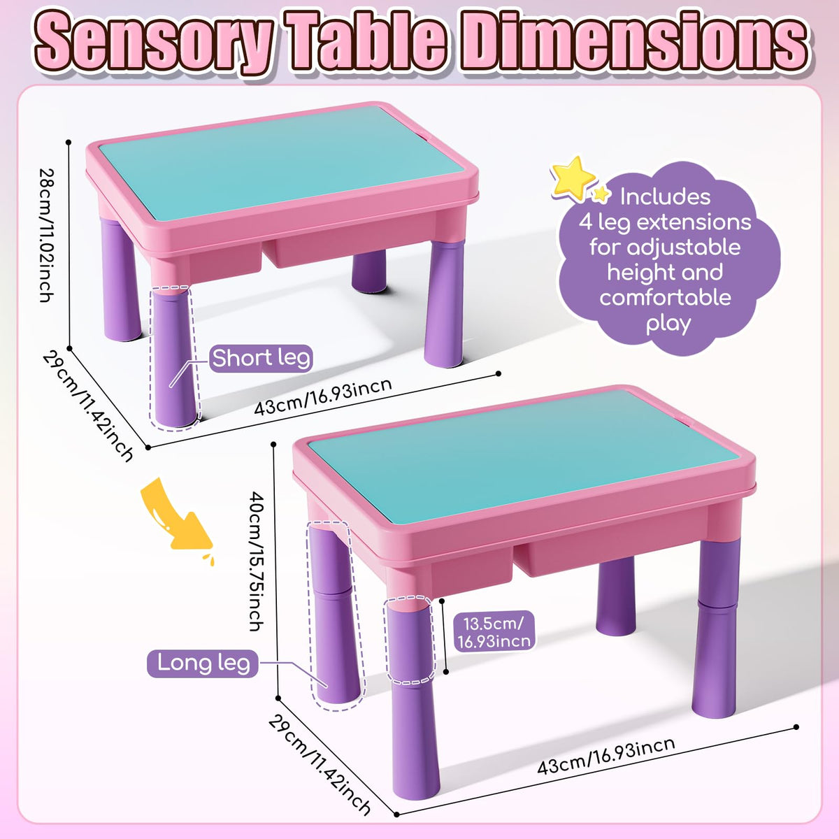 Lehoo Castle Unicorn Sensory Table adjustable legs adapts to growing kids