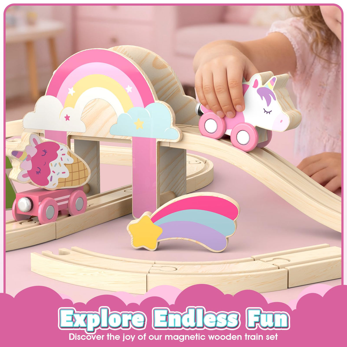 Lehoo Castle pink unicorn train carriages enhance fairyland adventures