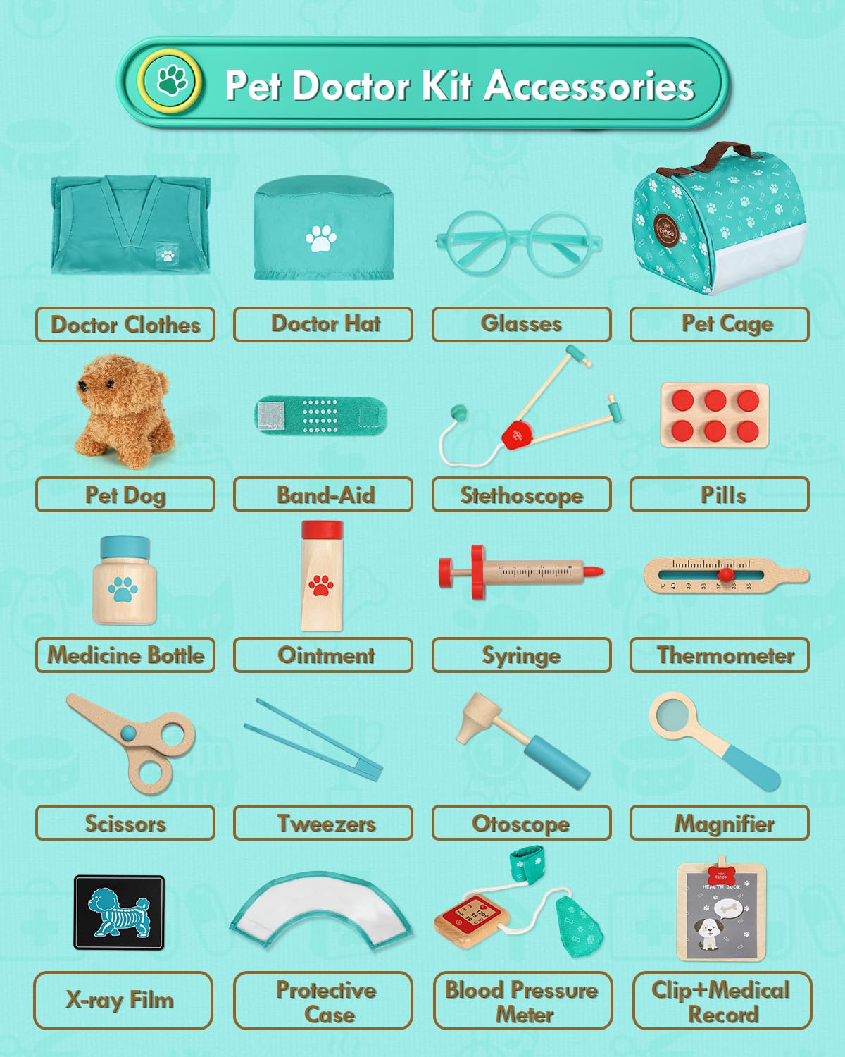 Lehoo Castle vet tools set provides a complete caring play toolkit