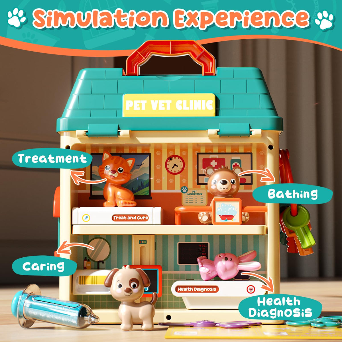 Lehoo Castle Vet Playset stethoscope enables realistic pretend checks for kids.