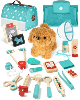 Lehoo Castle wooden doctor kit with dog doll for imaginative play and empathy