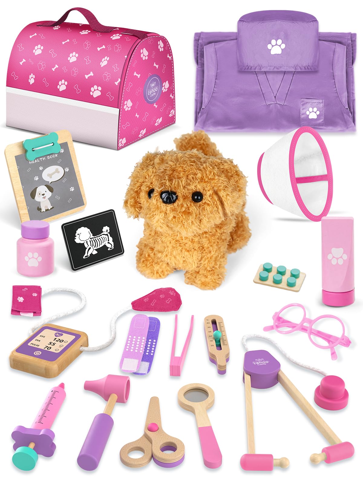 Lehoo Castle wooden doctor kit with puppy for imaginative care play