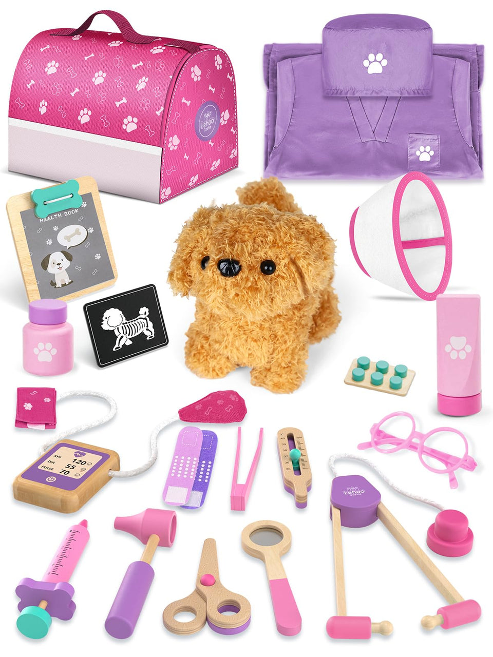 Lehoo Castle wooden doctor kit with puppy for imaginative care play