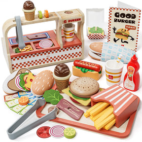 Lehoo Castle wooden hamburger counter set for safe, imaginative meals