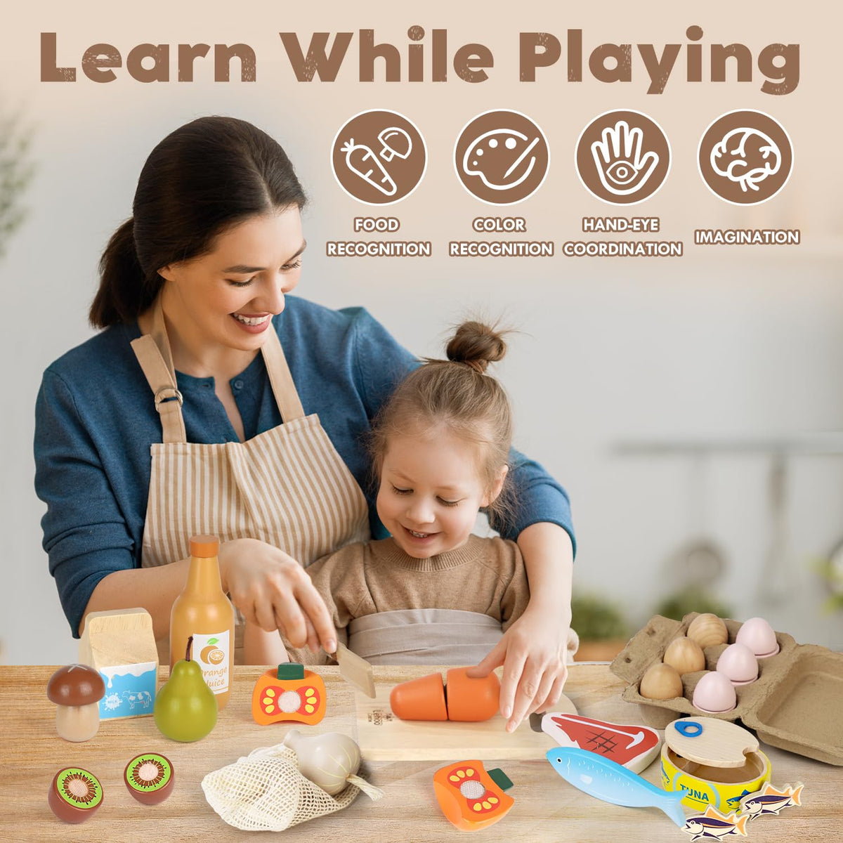 Lehoo Castle wooden play food egg—carefully designed pretend cooking piece for kids.