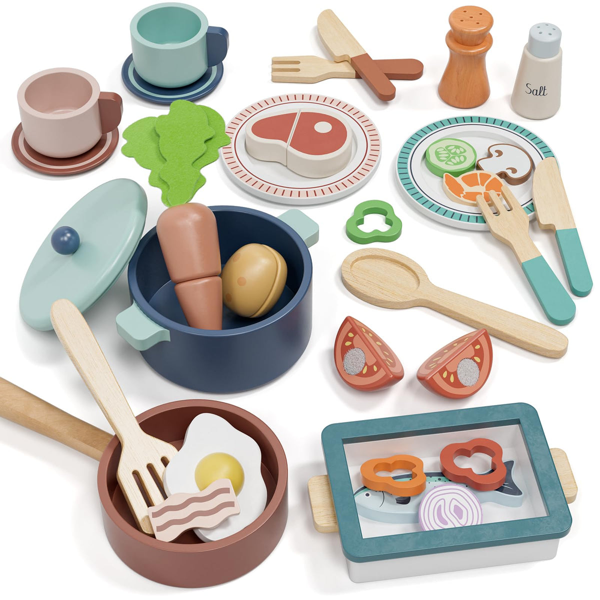 Lehoo Castle wooden play kitchen pots and pans support imaginative cooking play safely.