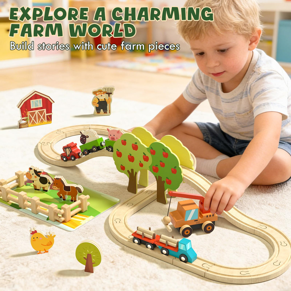 Lehoo Castle train cars carry cows, pigs, sheep and ponies for engaging role-play.