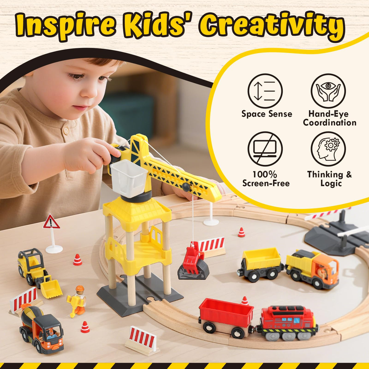 Lehoo Castle wooden trains promote hands-on exploration and cooperative play.