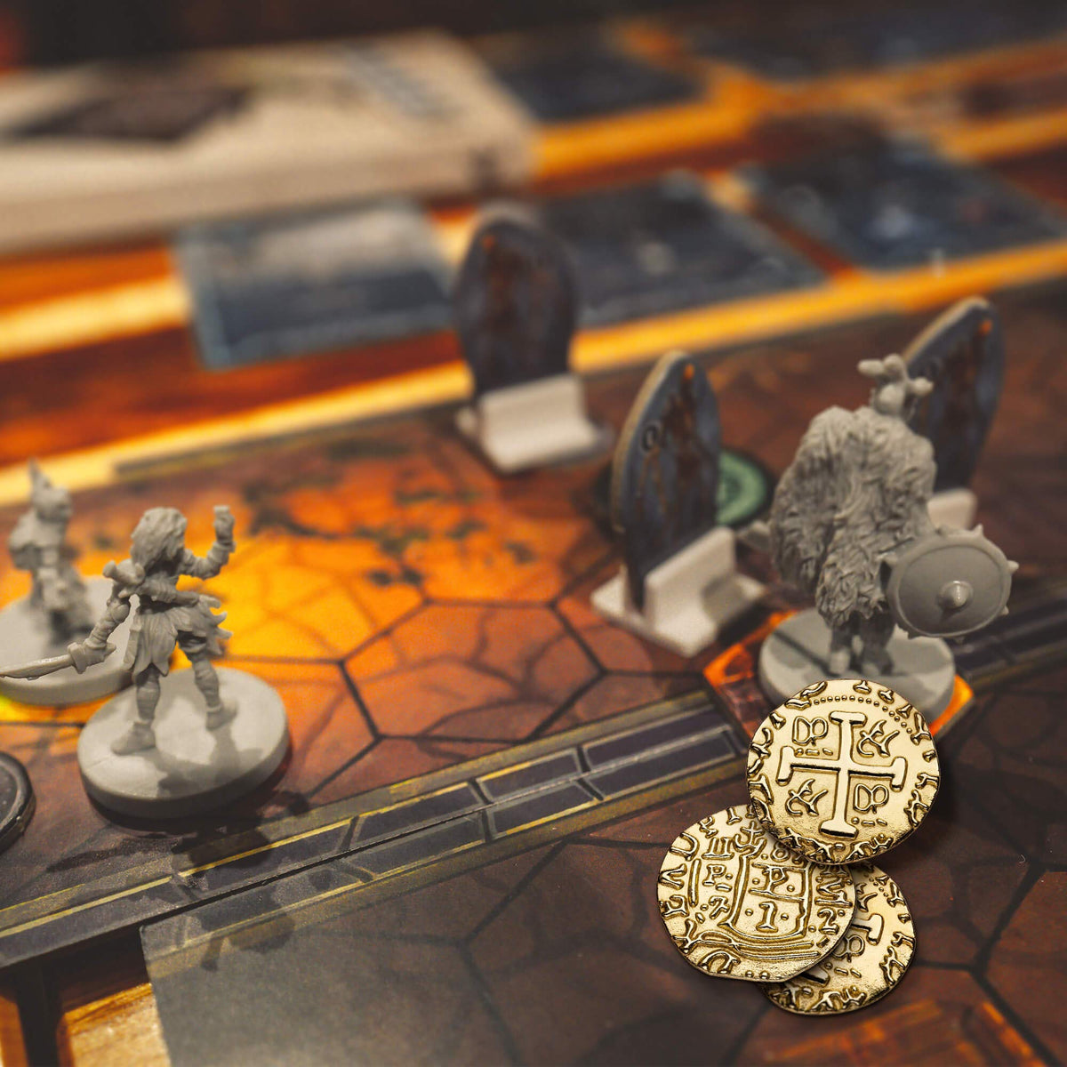 Leib Games board game tokens in gold coins for tabletop play