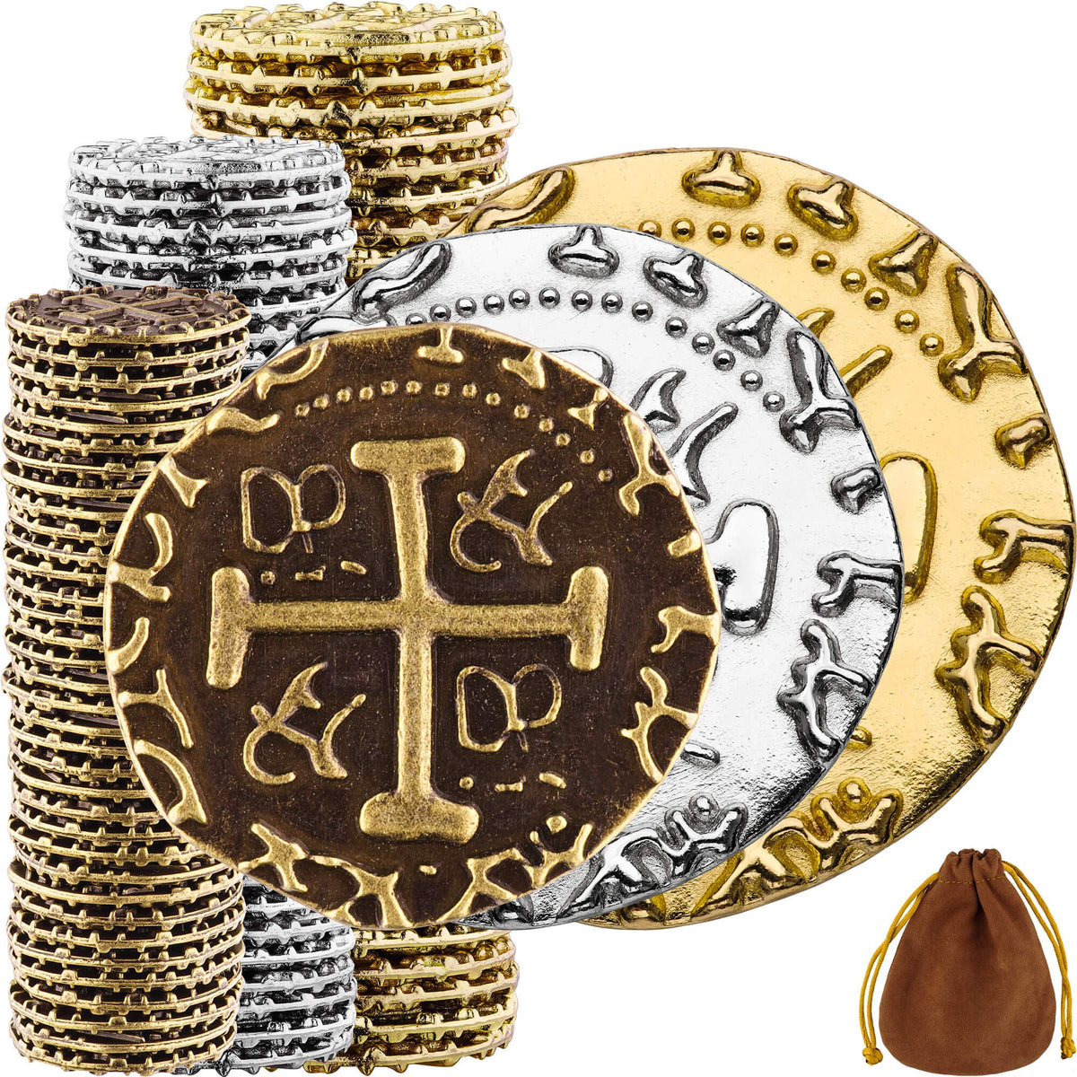 Leib Games large pirate coins on table display for authentic pirate vibes
