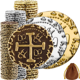 Leib Games large pirate coins on table display for authentic pirate vibes
