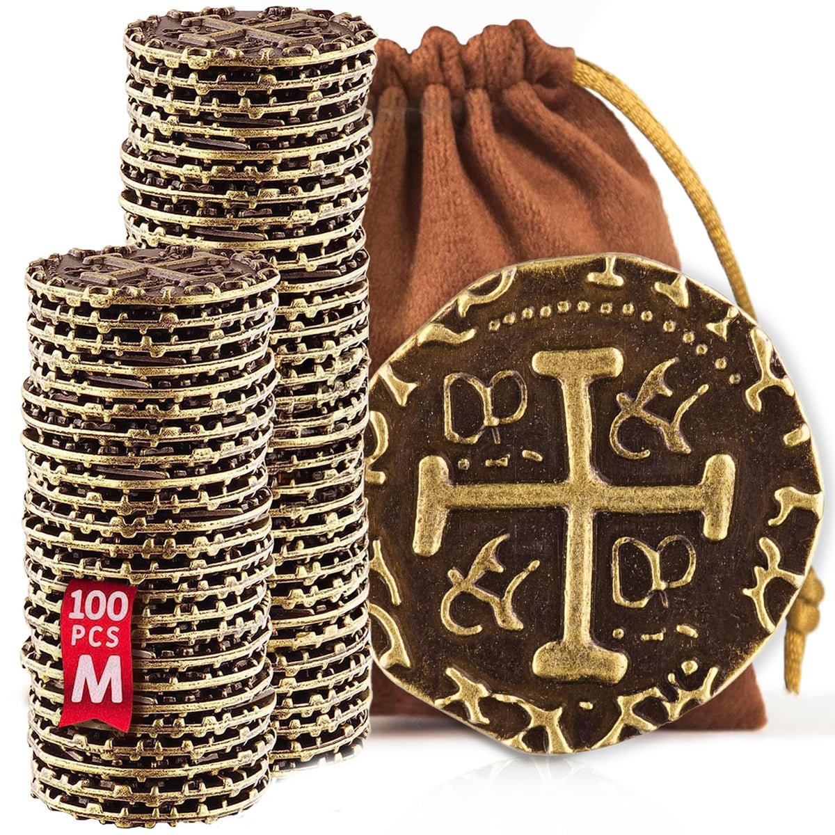 Leib Games metal pirate coins in bronze, 7/8 inch, ideal for tabletop adventures.