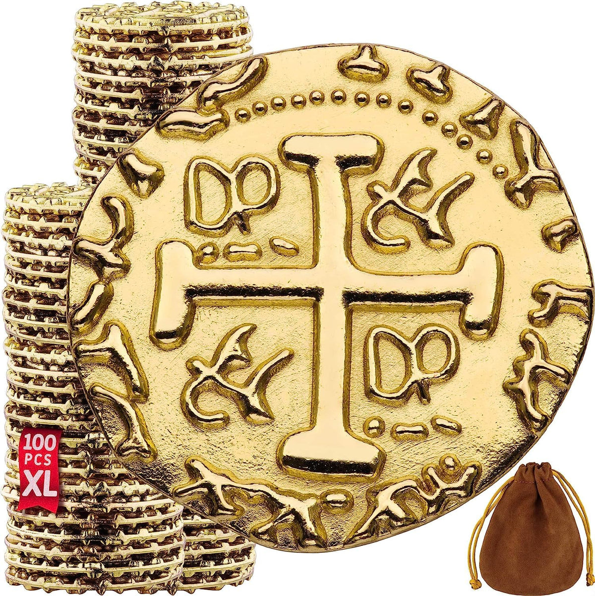 Leib Games pirate coins, large gold discs, ideal for treasure chests and cosplay