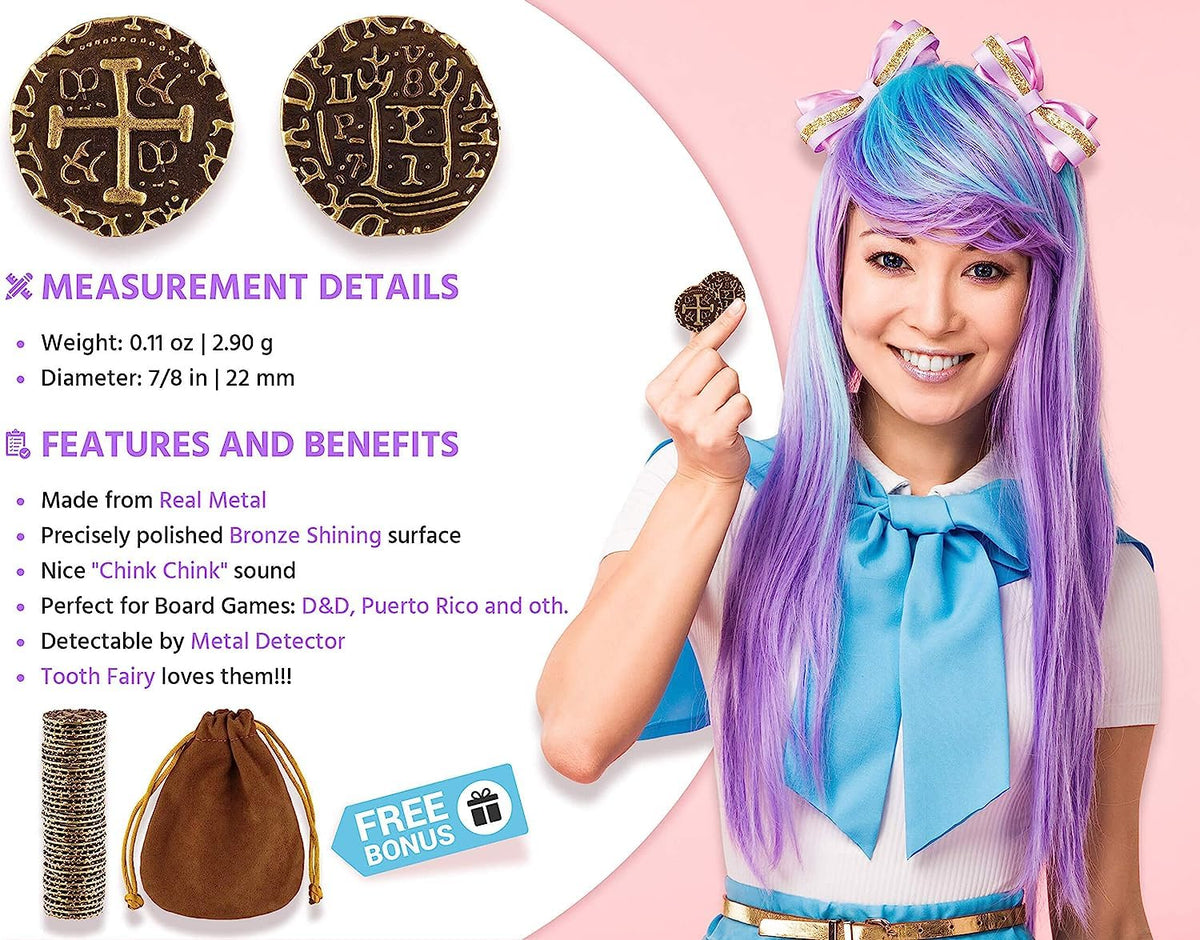 Leib Games bronze pirate coins with a coin pouch for authentic cosplay accessories.